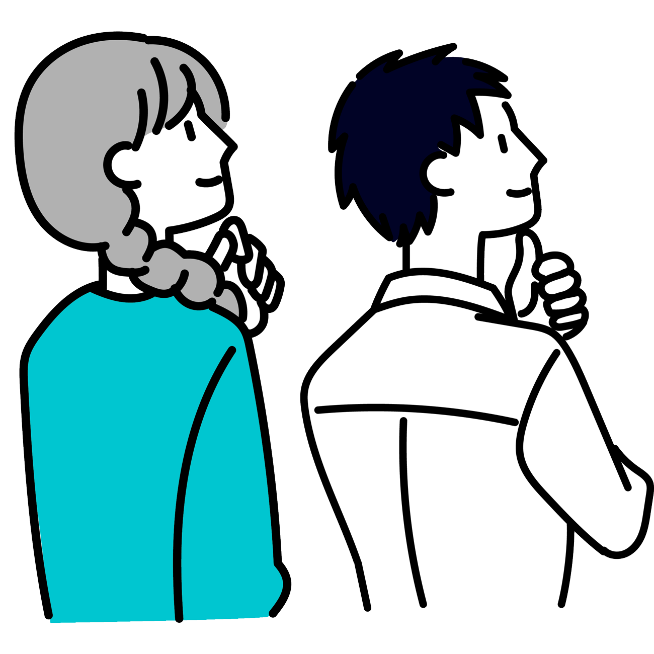 見上げる男女